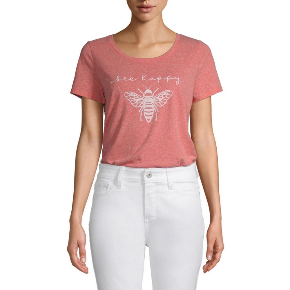 Crew Neck Short Sleeve T-Shirt Bee Happy